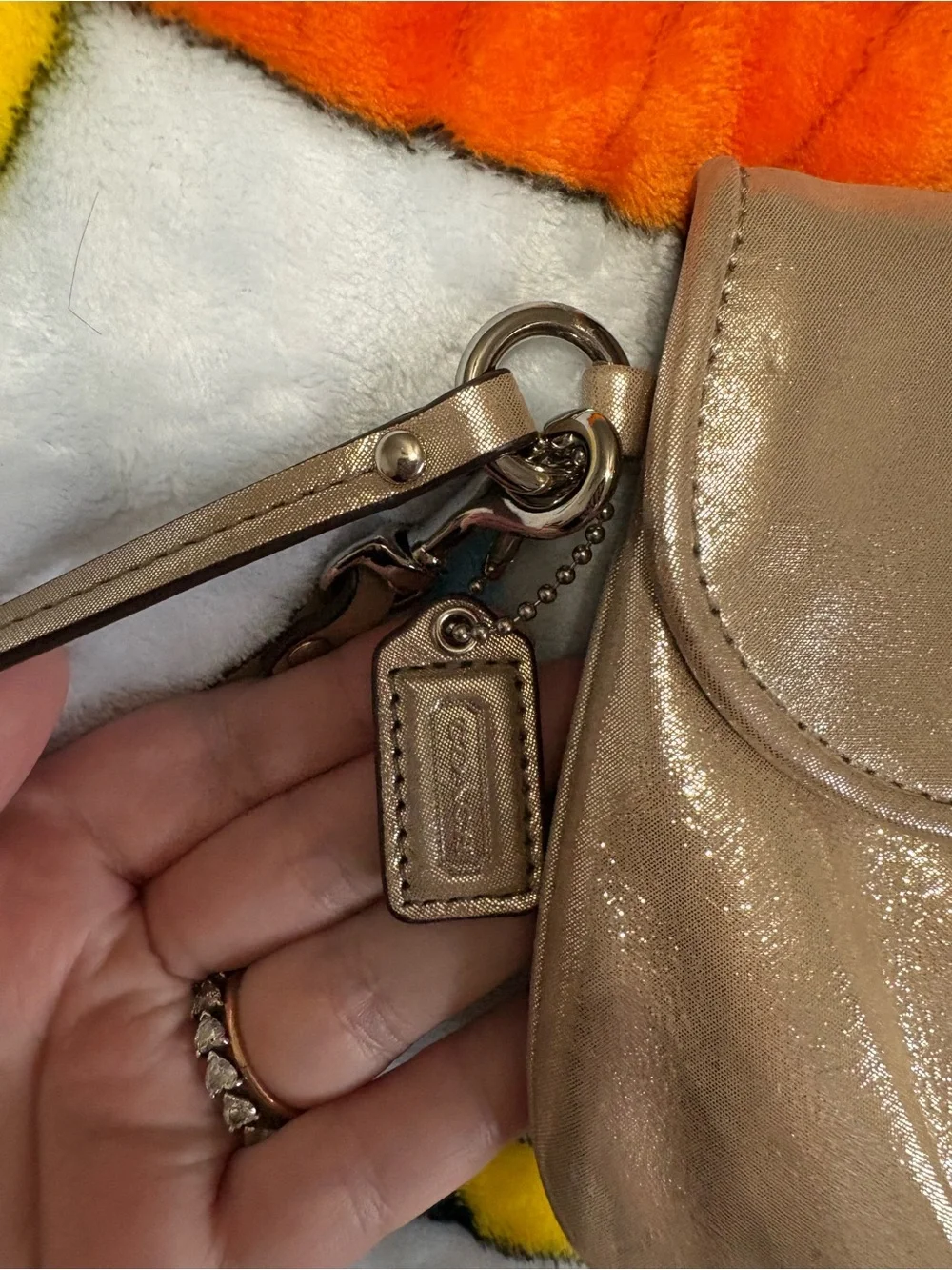 Coach Metallic gold Leather Wristlet Clutch